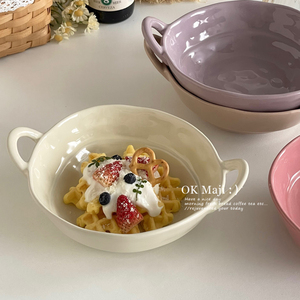 高颜值双耳碗家用酸奶沙拉水果碗陶瓷餐具盘子汤碗螺蛳粉泡面碗