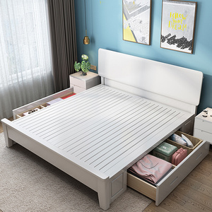 床实木床1.8米现代简约白色双人床1.5m出租房经济型简易单人床