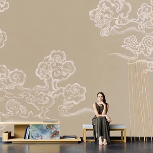 新中式复古祥云壁纸电视背景墙纸卧室办公室墙布装饰定制环保壁布