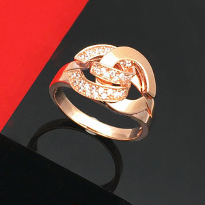 卡玛莎娜585俄罗斯紫金镀玫瑰金女款镶嵌锆石双G戒指时尚新款指环