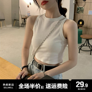 辣妹白色吊带背心女夏内搭打底美背紧身无袖短款螺纹上衣2024新款