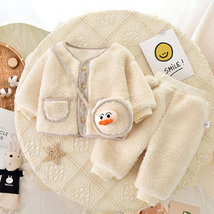 婴儿衣服冬季加绒保暖衣套装7八9十个月一周岁男女宝宝洋气外出服