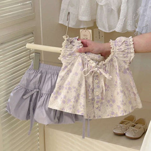 婴儿衣服夏季甜美碎花背心7八9十个月一二周岁女宝宝可爱短裤套装
