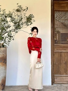 新中式国风订婚礼服韩剧富家千金御姐穿搭时尚套装裙两件套女秋冬