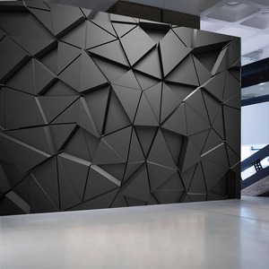 3D立体几何黑色科技感电竞网吧壁布前台直播间网红打卡背景墙壁纸