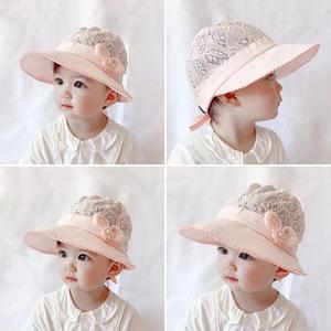婴儿春夏天薄款遮阳防晒女宝宝蕾丝公主网红盆帽五八个月宝宝帽子