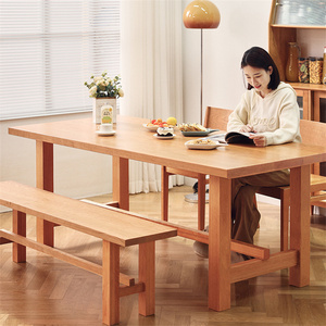日式实木家用餐桌樱桃木北欧橡木大板桌原木泡茶桌工作台长条书桌