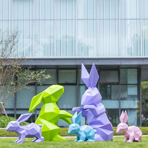 户外园林几何兔子玻璃钢雕塑景观动物售楼处小区草坪装饰品大摆件