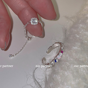 戒指女小众设计高级感镀银2022年新款潮锆石彩色欧泊石指环食指戒