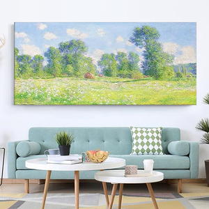 莫奈吉维尼的春天手绘油画客厅印象派树林风景挂画抽象横版装饰画