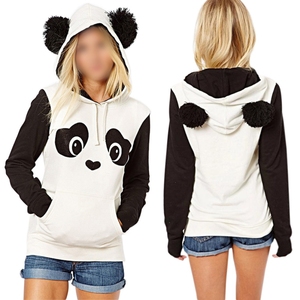 Panda print fleece hooded Sweatshirt黑白熊猫印花抓绒连帽卫衣