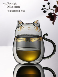 大英博物馆安德森猫萌猫异形带盖玻璃杯文创意送女朋友闺蜜礼物