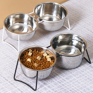 加厚碗不锈钢双碗合一中大型宠物狗碗猫食盆高脚护颈水碗宠物用品
