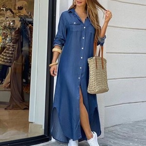 Autumn Long Dress Long Sleeve Shirt Dress Women Denim Long D