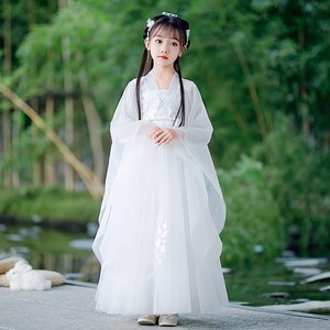 汉服女童夏季新款白色超仙连衣裙儿童中国风高端改良唐装古风广袖
