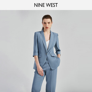 Nine West/玖熙2024年春季新款西装外套女七分袖通勤撞色气质西服