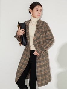 她图毛呢外套女2021年冬季新款韩版宽松格子中长款百搭呢子大衣