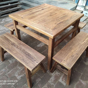 老榆木方桌八仙桌实木餐桌复古茶桌明清仿古书桌庭院家用禅意桌凳