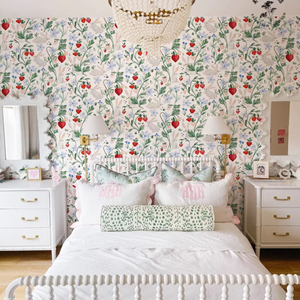 小兔子儿童房墙纸美式女孩卧室壁纸餐厅法式复古碎花无缝背景墙布