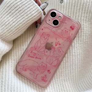 ins小众粉色线条猫咪iphone14卡通手机壳适用苹果13promax新款12硅胶11女款14高级感max全包防摔保护套十四