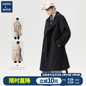 GENIOLAMODE韩版潮流风衣男大衣春秋季中长款双排扣外套男士衣服