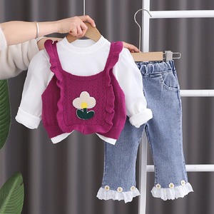 婴儿衣服春季女童时髦洋气马甲三件套外出服套装0一1岁女宝宝春装