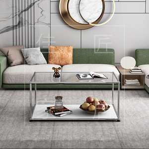 usm茶几北欧设计小户型客厅简易方形不锈钢玻璃桌子现代时尚风格