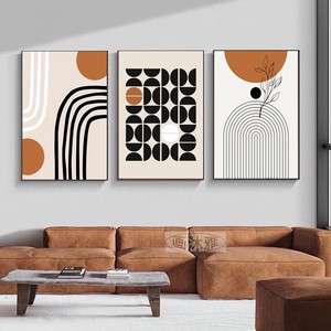 客厅沙发背景墙现代简约三联画橙色抽象装饰画几何轻奢高级感挂画