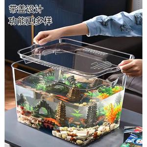 带盖子金鱼缸桌面透明塑料饲养箱防爆超亚克力一体成型乌龟螃蟹缸