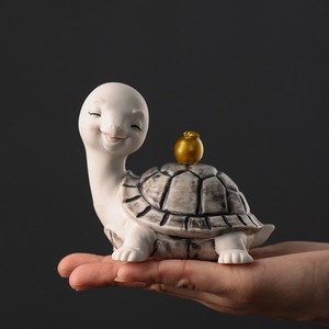 陶瓷可爱小乌龟摆件精品可养茶台卡通长寿龟茶玩鱼缸盆栽装饰造景