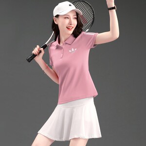 三叶草网球裙运动套装女夏季2024年新款翻领t恤短袖两件套休闲服