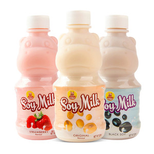 马来西亚进口 河马莉豆奶饮料320ml/瓶装 原味黑豆草莓味早餐饮品