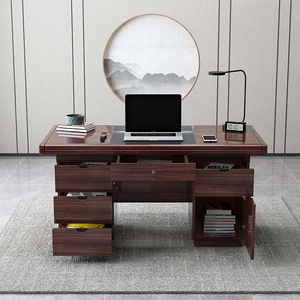 中式办公桌单人职员办公室桌椅组合家用书卓带抽屉写字台书桌商用