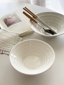 波西塔塔ins纯白横纹喇叭碗拉面碗汤碗稀饭碗粥碗日式简约饭碗