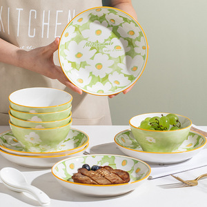 2/4人日式碗碟盘套装家用陶瓷碗汤盘面碗筷子碗碟子组合情侣餐具