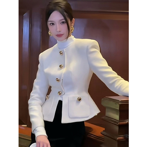 轻奢高级感小香风短外套女2023冬季新款法式白色收腰独特别致上衣