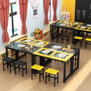 幼儿园玻璃双层绘画美术桌学生补习辅导培训班课桌椅书法画室桌子