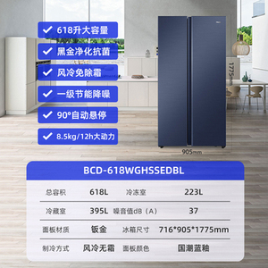 Haier/海尔618升对开门风冷无霜一级双变频冰箱 BCD-618WGHSSEDBL