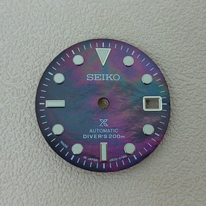 定制款 手表改装配件贝母云面日历表盘29mm 绿夜光SKX007适合NH35