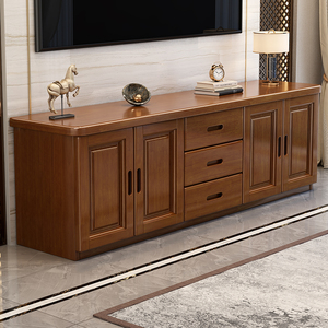 中式实木电视柜茶几组合客厅家用全实木小户型伸缩储物地柜收纳柜
