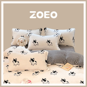 韩国ZOEO冬季新款保暖牛奶绒四件套卡通珊瑚绒床单床笠款床上用品