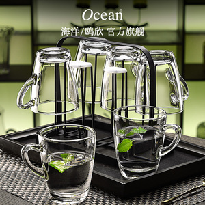 Ocean鸥欣玻璃耐热带把手泡茶杯透明玻璃杯男女喝水杯办公室套装