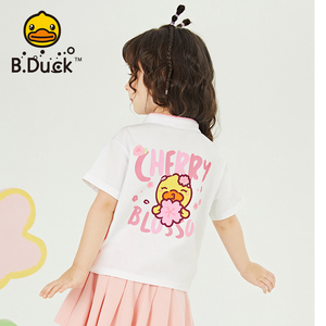 b.duck小黄鸭童装女童夏季甜美短袖复古风T恤可爱风公主上衣