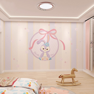 北欧卡通兔子壁纸儿童房粉色公主房卧室墙布网红自拍馆迪士尼墙纸