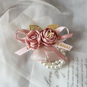 婚礼伴娘手腕花韩式粉色唯美珍珠链结婚新娘姐妹团手绑花儿童手花