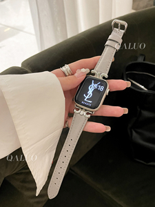 QALUO新款凯旋门真皮表带适用applewatchS9/S8表带iwatch7苹果手表se/6/5/4/3代41/45mm女生高级感