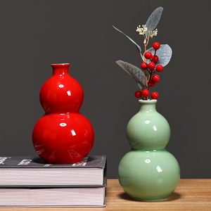 葫芦花瓶创意中式家居客厅装饰品玄关柜子小花器水培花插陶瓷摆件