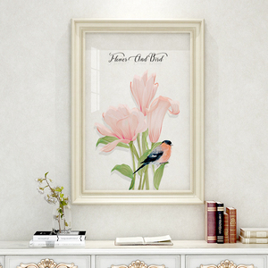 美式粉色花卉透明画温馨餐厅植物装饰画饭厅墙面挂画欧式玄关壁画
