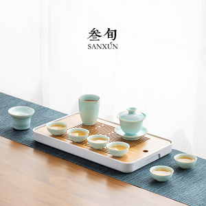 叁旬影青瓷茶具套装客厅家用盖碗茶杯陶瓷泡茶功夫茶具简约风中式