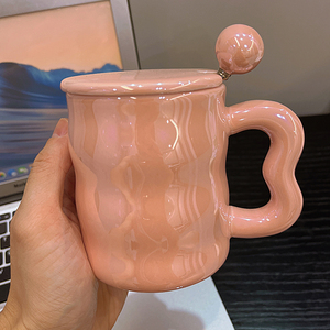 高级珠光釉陶瓷杯带盖勺高颜值水杯女上班族办公室早餐咖啡杯家用